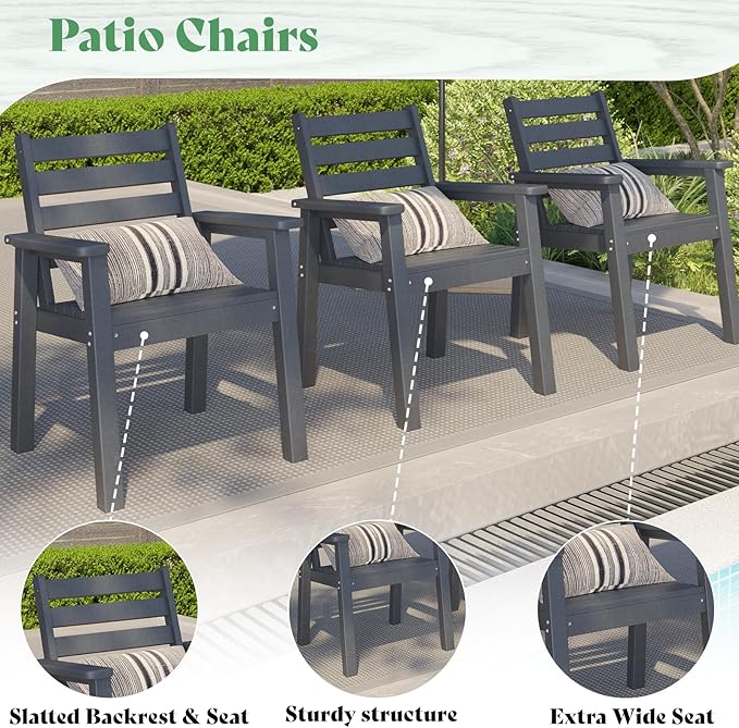AMERLIFE 7-Piece HDPE Outdoor Dining Set with Umbrella Hole, 71" L Patio Table and Chairs Set for 6, Modern Garden Dining Set for Backyard, Poolside, Porch, Gray