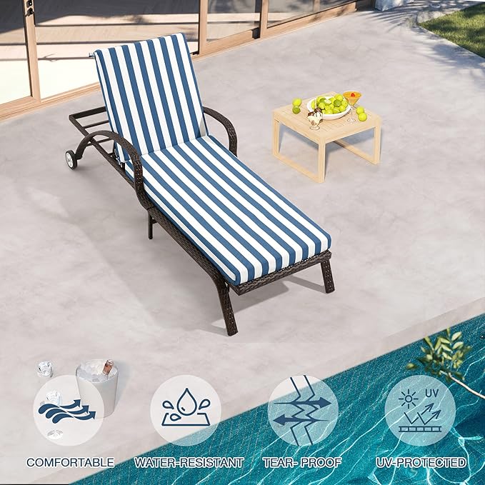 HOMREST 73.2x22.8x3.94 inches Lounge Chair Cushion Set of 2,Outdoor Chaise Lounge Cushion with Splash Fade Tear Resistant Fabric,Blue Stripes