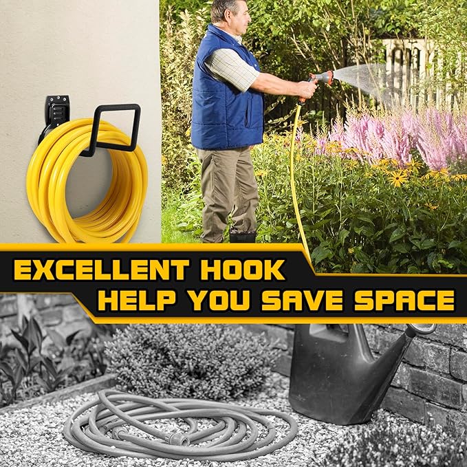 Garden Hose Holder, Metal Wall Mounted Water Hose Reel for Outside, Durable Hook Stand for Garden Hose Storage, Water Hose, Extension Cords, Flexable Hose Use (2Pack)