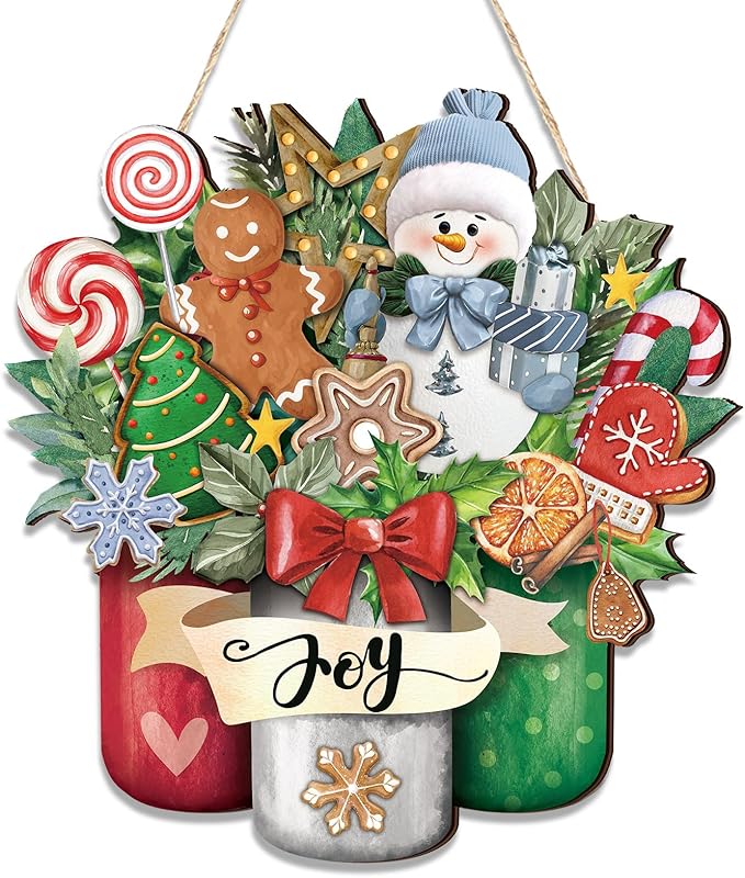 Boao Christmas Door Sign Decor Snowman Door Hanger Wreath Decoration Winter Wood Sign for Xmas Winter Holidays Front Porch Home Kitchen Wall Decor