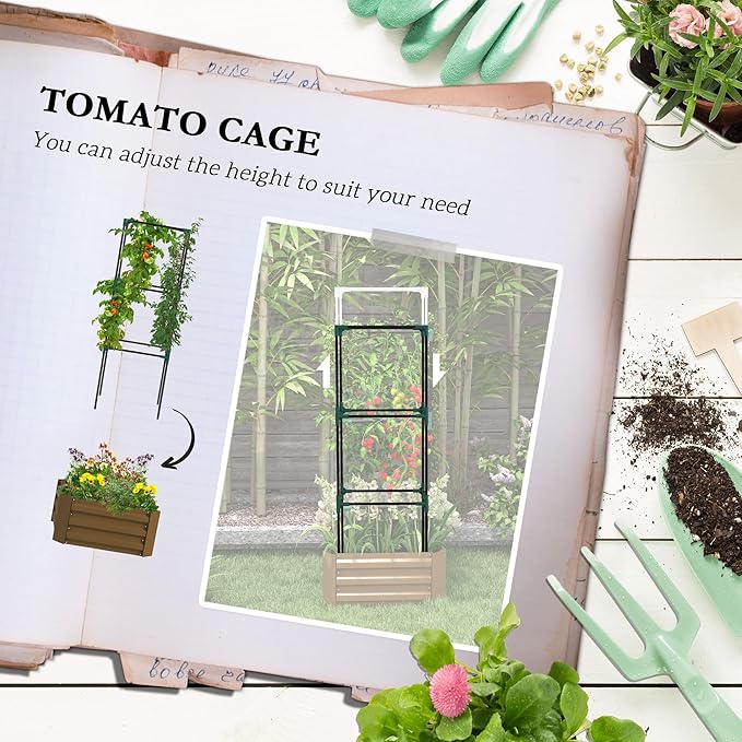 Outsunny Galvanized Raised Garden Bed, 55" Tall Outdoor Planter Box with Trellis Tomato Cage and Open Bottom for Climbing Vines, Vegetables, Flowers in Backyard, Garden, Patio, Brown