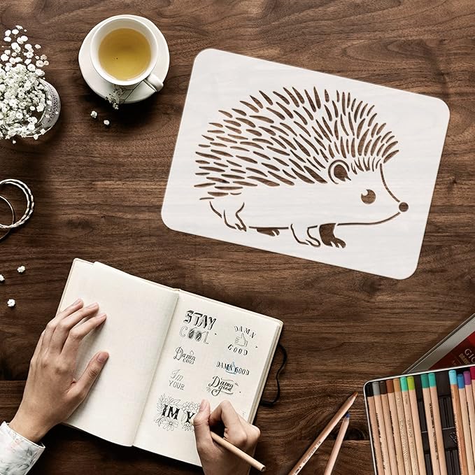 FINGERINSPIRE Hedgehog Stencil - 11.7x8.3inch Reusable Hedgehog Painting Template for Wall, Floor, Furniture, Wood and Paper