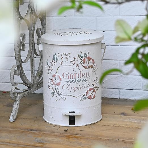 Z&Z ornamentorum Outdoor Small Trash Can with Lid Dog Poop Trash Can Outside for Kitchen Park Garden and Pedal Round Touchless Garbage with Flower and Bird Patterns