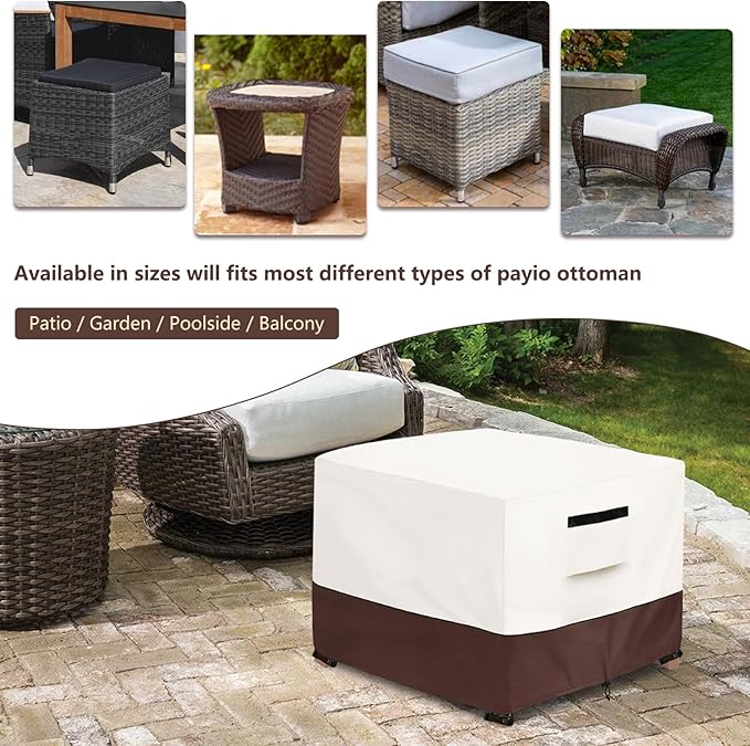 Patio Ottoman Cover,25W x 25D x 18H inch,Waterproof Square Patio Small Side Table Cover,Suitable for 3-Piece Outdoor Wicker Patio Bistro Set Side Table(Beige)