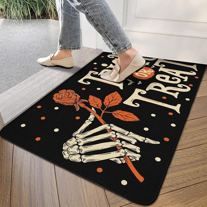 Halloween Decor Welcome Door Mat,Funny Skeleton Home Decoration Non-Slip Indoor Outdoor Front Doormats Rug 17 x 30 Inch