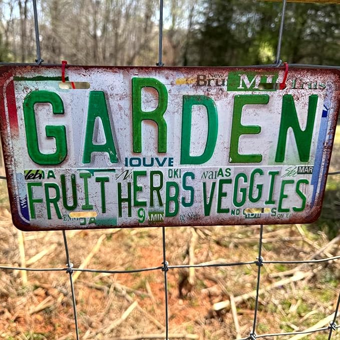 Vintage Garden Metal Tin Sign License Plate Wall Decor for Garden Lover 12 x 6 Inches - fruit herbs veggies