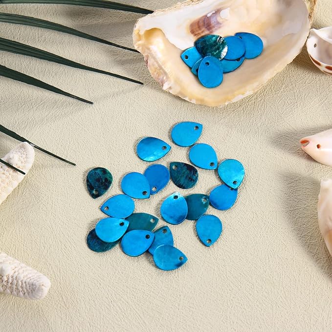 Firstmeet 60pcs Shell Beads Natural Mussel Shell Waterdrop-Shape Charm Beads with Iridescent Back for Handcraft Jewelry Making(DIY-1023-Sea Blue-WD)
