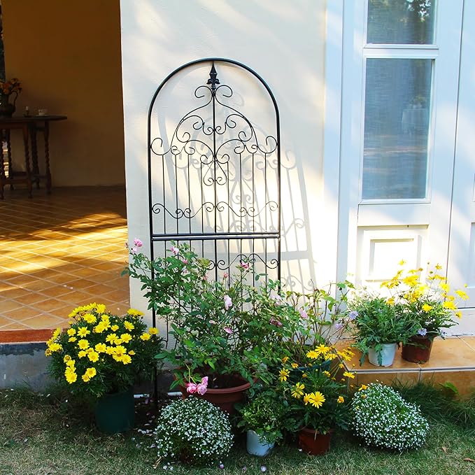 Garden Trellis for Climbing Plants 59" H x 21.6" W Metal Unique Design Decorative Garden Structure Weather-Resistant Trellises Outdoor Decor Flowers Roses Vine Ivy Clematis