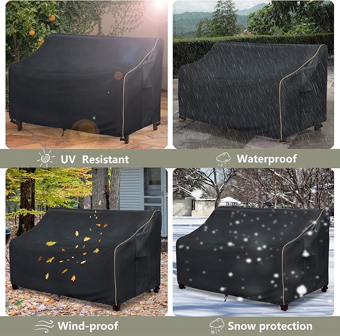 Outdoor 2-Seater Loveseat Cover,Patio Sofa Covers Fits up to 58W x 32.5D x 31H Inches,100% Waterproof Heavy Duty Patio Furniture Covers,Black