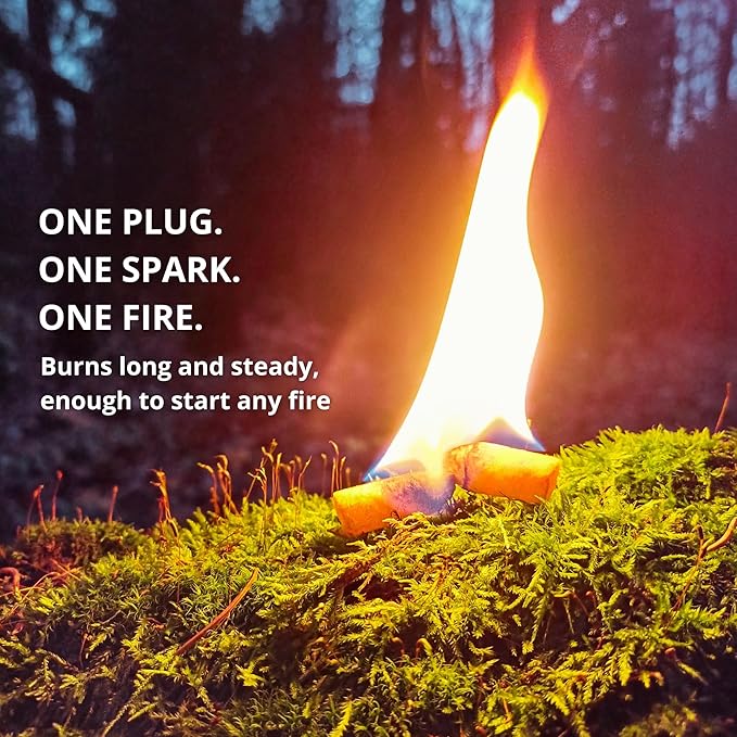 Fire Plugs (50 Plugs) | Waterproof Fire Starters for Campfires, Survival & Emergency Kits | Long Burn Time | Made in USA