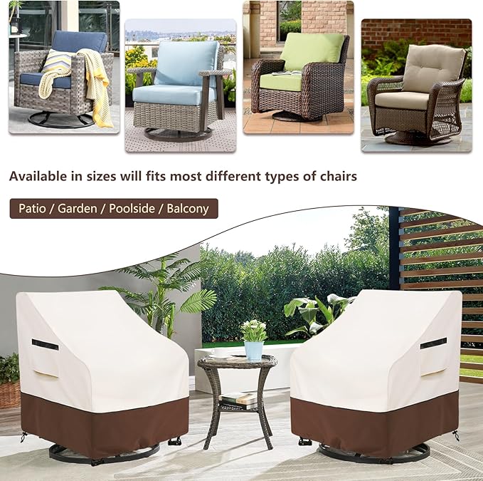 Outdoor Swivel Lounge Chair Cover 2 Pack,Waterproof 100% Outdoor Patio Chair Covers,33W x 37 D x 38.5 H inches,Outside Furniture Lounge Deep Seat Cover -Beige