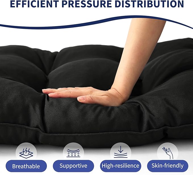 Outdoor Bench Cushion, 59x18x5 Inch, Waterproof Bench Cushion for Outdoor/Indoor Furniture, Tufted Patio Bench Seat Cushion, Fade Resistant Outdoor Cushions for Porch Swing Couch, Black
