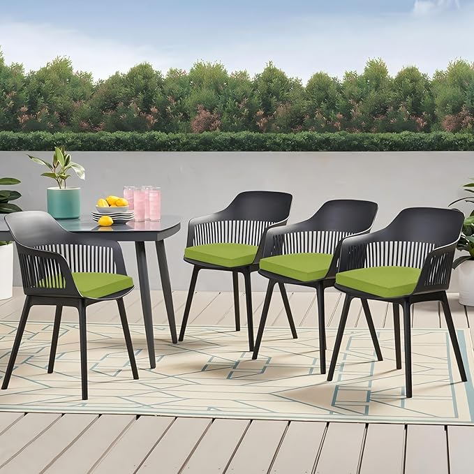 Outdoor Chair Cushions Set of 4, 17x16x2 Inch Patio Furniture Cushions, Water Resistant, Non-Slip Ties (Grass Green)