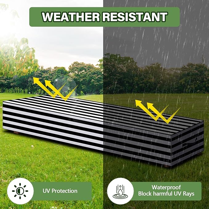 2 Pcs Patio Chaise Lounge Cover Waterproof Outdoor Lounge Chair Cover 30" D x 83" W x 12" H UV Resistant with Handle Strap for Furniture Protection (Black and White Stripe)