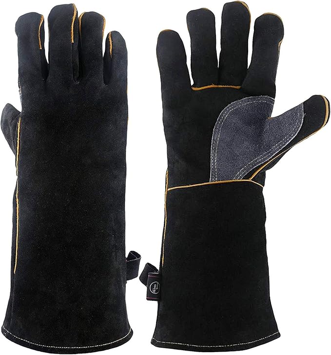 Extreme Heat/Fire Resistant Gloves Leather with Kevlar Stitching, Mitts Perfect for Welding/Oven/Grill/BBQ/Mig/Fireplace/Stove/Pot Holder/Tig Welder/Animal Handling