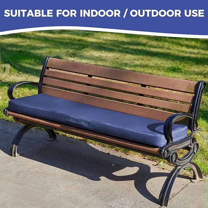 Outdoor Bench Cushions for Outdoor Furniture, 45x18x3 Inch, Waterproof Bench Pillow, Fade Resistant Long Bench Seat Pads for Garden, Indoor, Porch Swing, Navy Blue