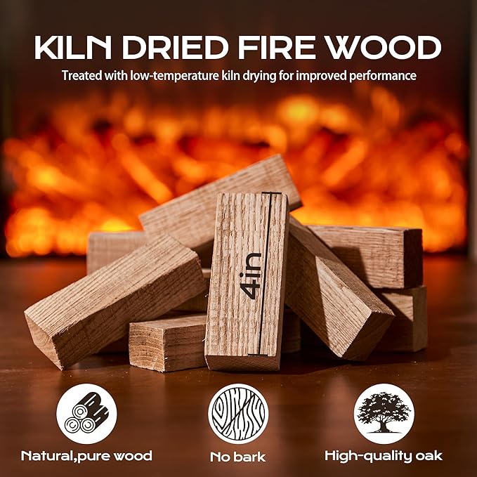 Kiln Dried Oak Firewood Bark Free Hardwood Logs for Pizza Ovens Fire Pits Fireplaces Clean Hot Burning Lights Quickly 4in 10lbs