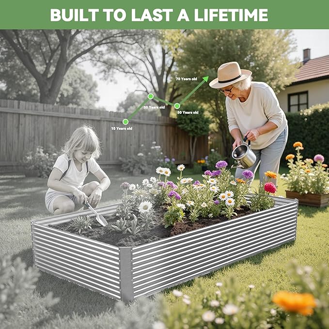 2 Pack Tall 6x3x1.5FT Raised Beds for Gardening, Corrugated Galvanized Steel Raised Garden Bed, Outdoor Metal Above Ground Garden Bed for Vegetables and Flowers(Rectangular)