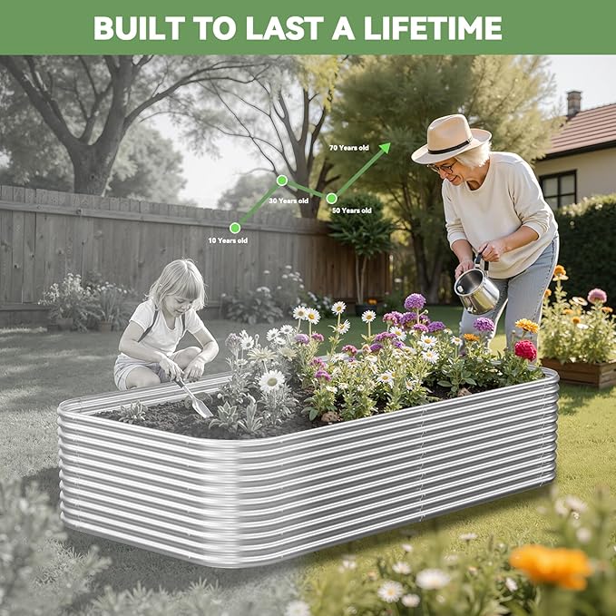 2 Pack Tall 6x3x1.5FT Raised Beds for Gardening, Corrugated Galvanized Steel Raised Garden Bed, Outdoor Metal Above Ground Garden Bed for Vegetables and Flowers