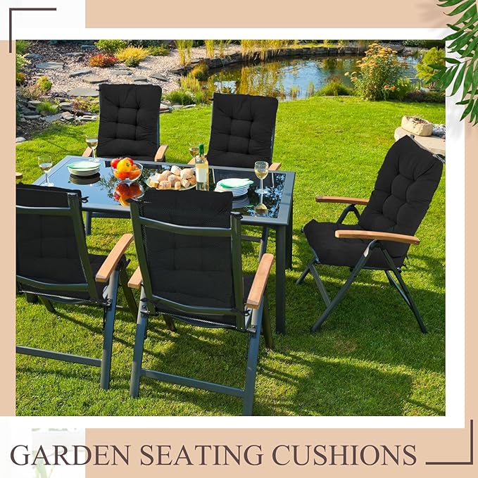 Juexica 4 Sets Outdoor Patio Chair Cushions Seat High Back Tufted Pillow Replacement Rocking Chair Cushions Pads for Patio Summer Seasonal Indoor Home Office(Black)