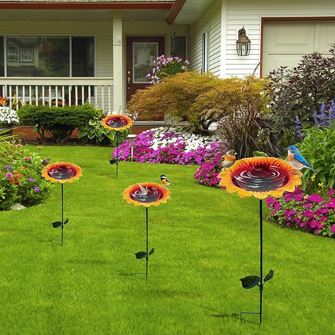 BETTY&SARAH 25 Inch Metal Sunflower Bird Bath for Outside, Small Birdbath Feeder for Outdoor Garden Patio Yard Lawn Decor