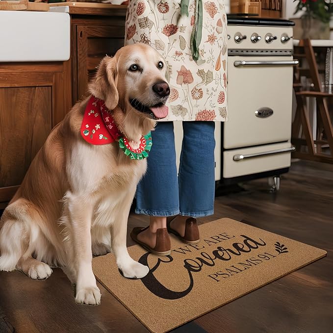 Christian Easter Door Mat, Christian Gifts, We are Covered Psalm 91 Doormat, Bible Verse Welcome Front Door Mat Indoor Outdoor Entrance, Scripture Artificial Coir Doormats for Patio, 30x17in