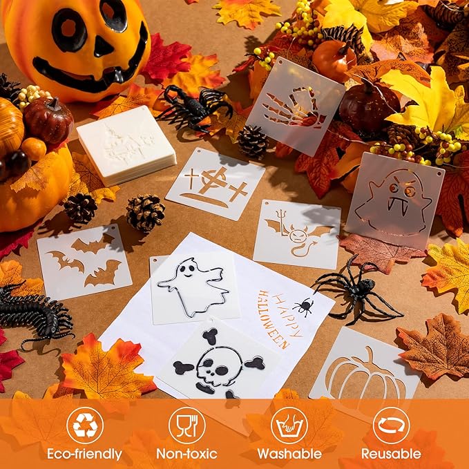 Marspark 66 Pcs Spring Easter Small Stencils for Crafts Reusable 3 Inch Stencils for Painting on Wood DIY Craft Paint Template for Wall Home Decor Card Rock Canvas Drawing Holiday (Witch)