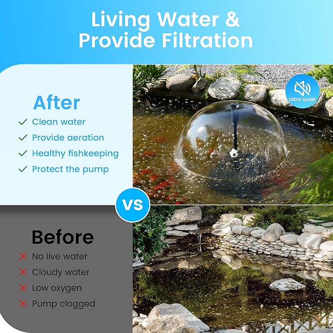 POPOSOAP Pond Filter Pump Fountain Kits with UV Clarifier, 660GPH/40W Pond Pump and Filter Kit for Outdoor Ponds Clearing Koi Pond Garden Fish Tank Aquarium Water Features