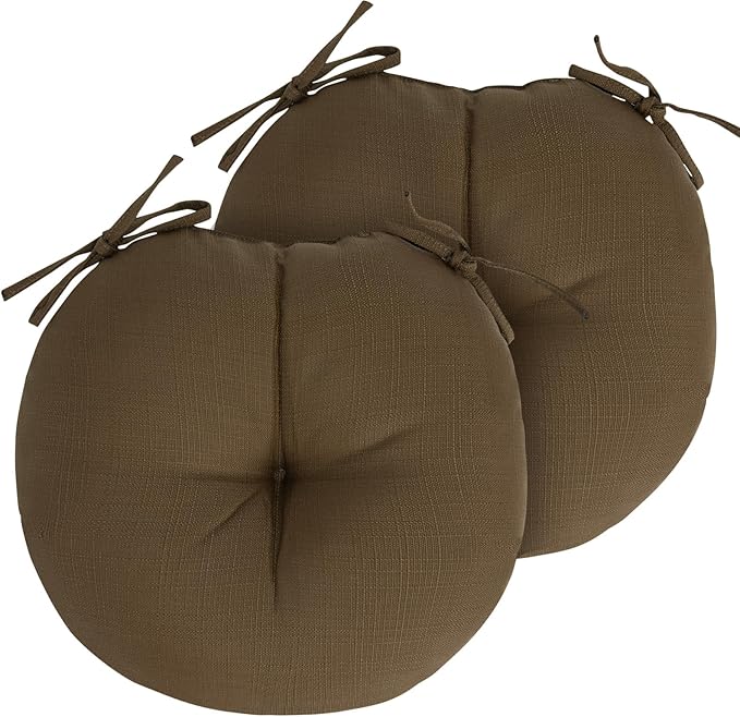 Bistro Chair Cushions 15 inch,Set of 2,Tufted Round Chair Cushions with Ties,15"x15"x4",Water Resistant Round Seat Cushion for Barstool Chairs,Patio Garden Kitchen Outdoor Furniture(Coffee Brown)