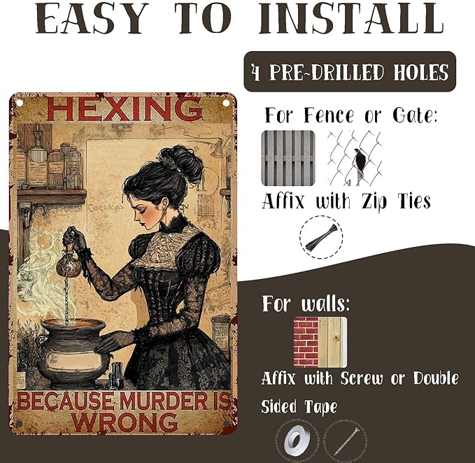 Hexing Because Murder Is Wrong Vintage Metal Signs Funny Tin Sign Retro Indoor Outdoor Wall Decor for Home Office Bar Cafe Pub Garden Yard Garage Halloween 8×12 Inch
