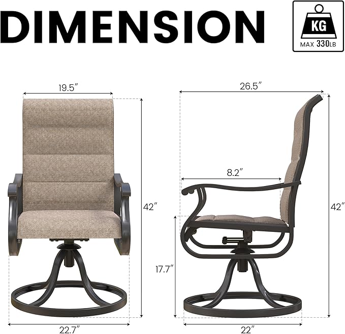 Patio Swivel Chairs Set of 6, Outdoor Dining Chairs with High Back, All-Weather Swivel Rocker Chair for Lawn, Porch or Garden