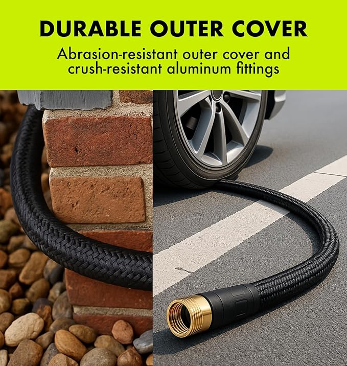 Flexible Garden Hose 50ft – Lightweight, Kink-Free Heavy Duty Water Hose – Abrasion Resistant All-Weather Garden Hose for Yard, Car, Outdoor Use