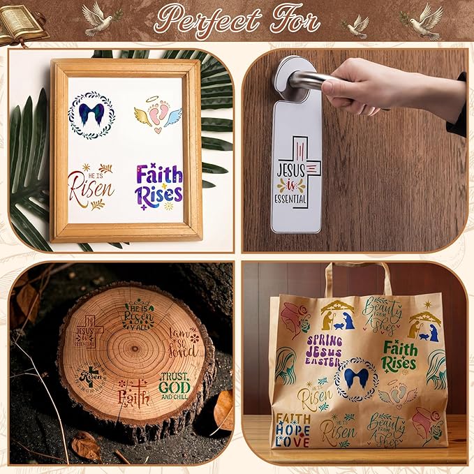 Marspark 72 Pcs Spring Easter Small Stencils for Crafts Reusable 3 Inch Stencils for Painting on Wood DIY Craft Paint Template for Wall Home Decor Card Rock Canvas Drawing Holiday (Jesus)