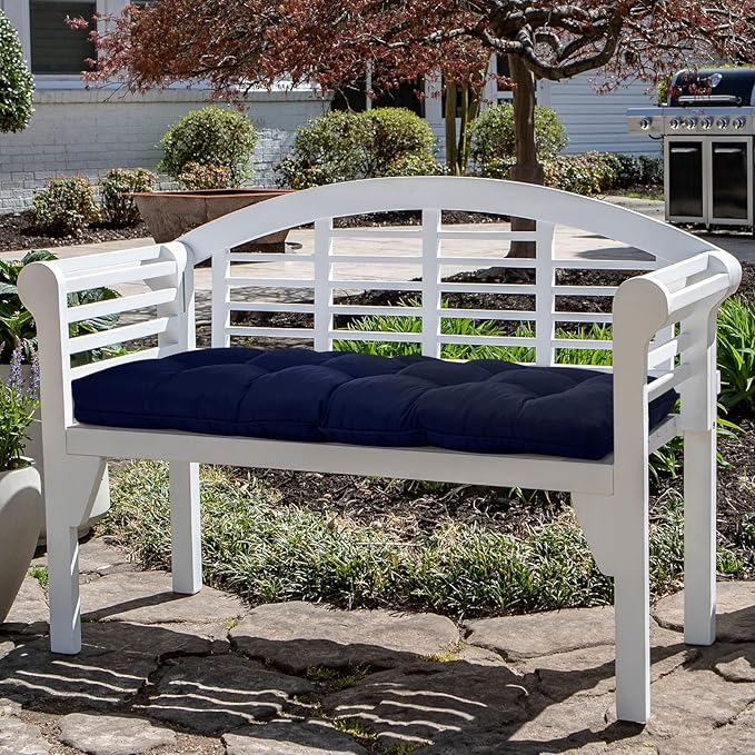 Tufted Bench Cushions for Outdoor Furniture, 48" x 18" Porch Swing Cushions Filled with Foam, Overstuffed Patio Cushions for Bench Loveseat with 2-3 Seats,Thick and Water Resistant, Navy