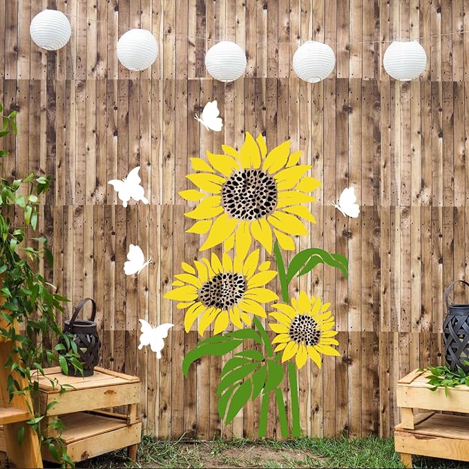 Large Flower Stencils for Wood Fence Sunflower Stencil for Painting on Walls Furniture Fabrics DIY Decor