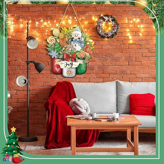 Boao Christmas Door Sign Decor Snowman Door Hanger Wreath Decoration Winter Wood Sign for Xmas Winter Holidays Front Porch Home Kitchen Wall Decor
