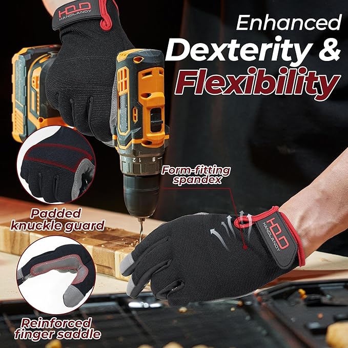 HANDLANDY Work Gloves for Men & Women, Utility Mechanic Working Gloves Touch Screen, Flexible Yard Work Gloves