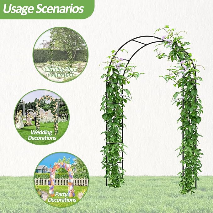 Garden Arch Trellis for Climbing Plants Outdoor - Height: 94.5", Width: 55", Sturdy Metal Garden Arbor with Rust-Proof Coating, Garden Arch for Wedding Decorations and Balloon Arch Stand