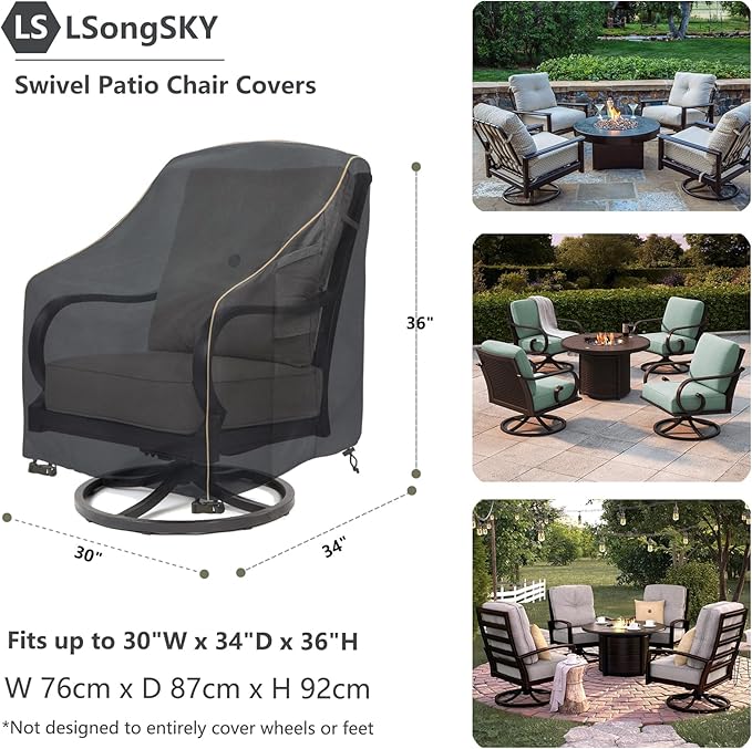 Patio Swivel Chair Cover 4 Pack,Waterproof Heavy Duty Outdoor Chair Covers,Outdoor Swivel Chair Cover for Patio Furniture Covers(30W x 34D x 36H inches),Black