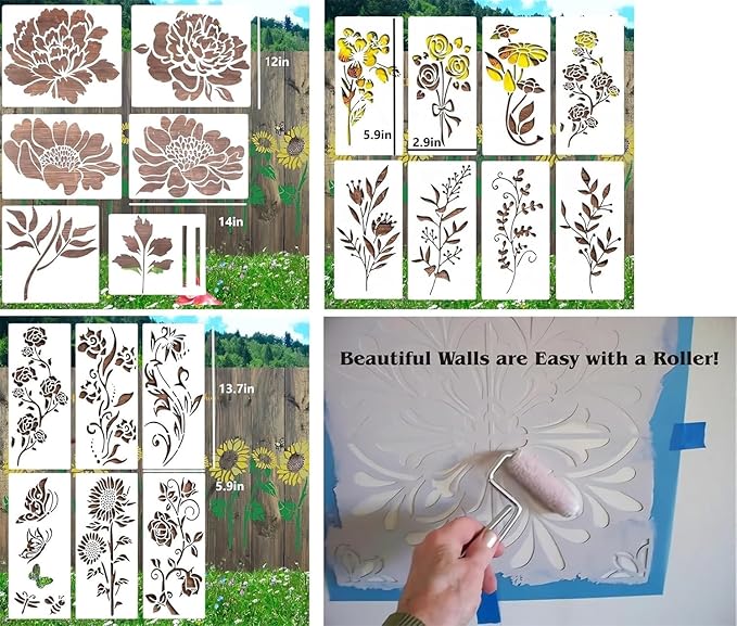 Garden Fence Large Flower Stencils - Reusable Floral Stencil DIY Decoration for Painting on Wood Walls Pattern, Jumbo Sunflower Yard Spray Paint Big Crafts Floor Stencils (A)
