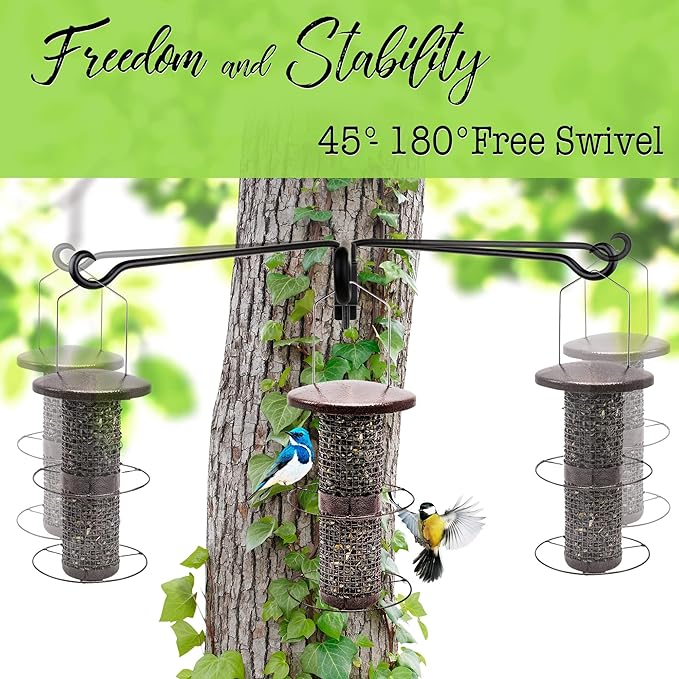 AJART Bird Feeder Hangers Outdoor: Swivel Hanging Plant Bracket for Wall Mount 12 Inch - 2 Pieces Hummingbird Feeder Hook for Flower Basket