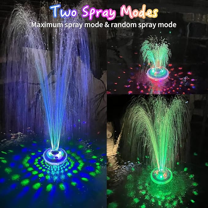 Floating Water Fountain with Underwater Lights, Powered Pump Outdoor, 2 Modes Sprinkler Waterfall Fountain for Inground Above Ground Pool, Pond-Light Blue-1PC