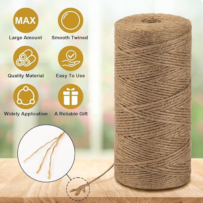 Twine String 656 Feet Long Jute Twine Hemp Rope for Gardening Crafts Giftwares Wrapping Packing Wedding Decor, Brown 1 Rolls