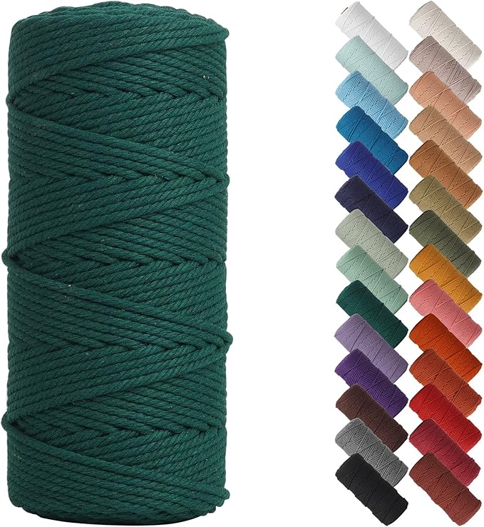 NOANTA Dark Green Macrame Cord 3mm x 109yards, Colored Macrame Rope, Cotton Rope Macrame Yarn, Colorful Cotton Craft Cord for Wall Hanging, Plant Hangers, Crafts, Knitting