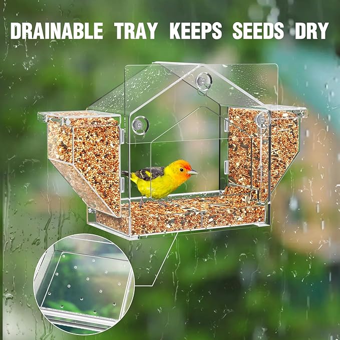 Upgraded Window Bird Feeder with Dual Side Hoppers – High Capacity Outside Birdfeeder for Window – Strong Suction Cups & Adhesive Options, Close-up Viewing for Indoor Cats & Seniors, Ideal Nature Gift