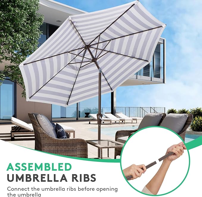 JEAREY 10FT Patio Umbrellas Outdoor Table Umbrella with Push Button Tilt and Crank, Market Umbrella 8 Sturdy Ribs UV Protection Waterproof for Pool, Garden (Black & White Stripe)