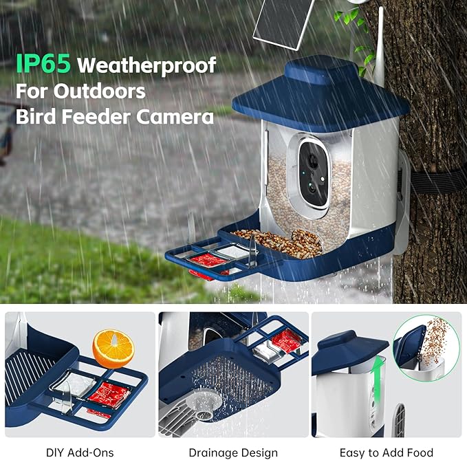 Bird Feeder with Camera, AI Bird Identification, Full HD Live Video, Solar Powered, 2.4Ghz WiFi, Instant Arrival Alerts - White Elephant Gifts