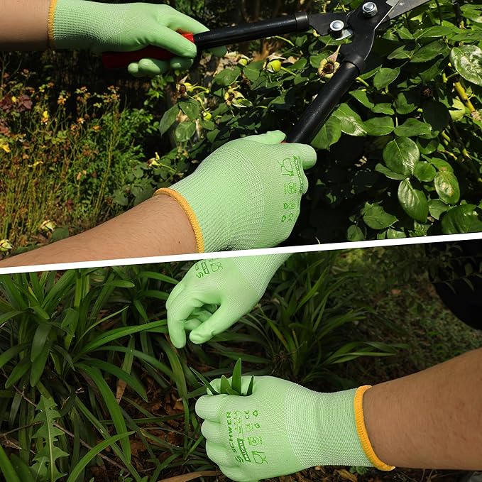 Schwer 12 Pairs Gardening Gloves, Water-based PU Coating, Ultimate Environmental Safety, Comfortable and Breathable Garden Gloves for Men and Women, Working Gloves for DIY, Outdoor Activities, M