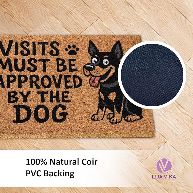 Coir Doormat Outdoor Entrance - Approved by The Dog - 17"x30" - Funny Door mats Outside - Welcome mat Funny - Indoor/Outdoor Doormat