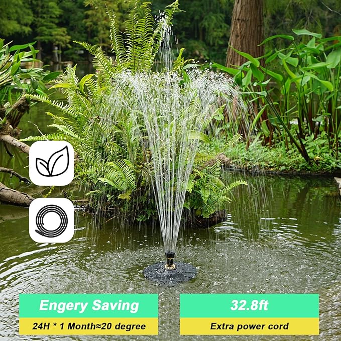 Electric Floating Pond Fountain Wram White LED Lights, Built-in Filter System, Waterfall Fountain Pump,32.8ft Power Cord, Day and Night Lighting, Energy Saving for Above Ground Pools